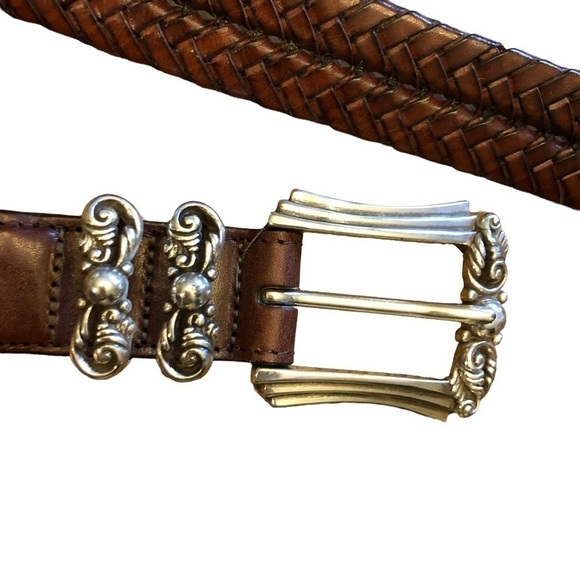 Brighton Brown Woven Leather Belt Ornate Buckle Size 32 - Picture 6 of 11